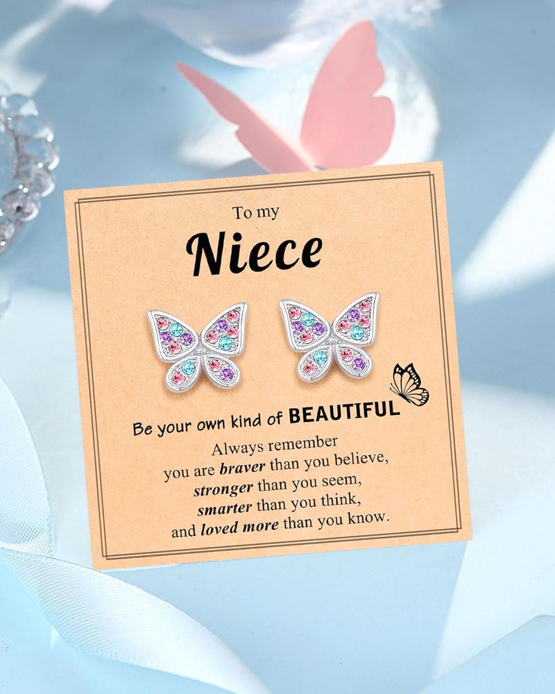 UPROMI Hypoallergenic Butterfly Earrings for Daughter/Granddaughter/Niece, Valentines Christmas Birthday Gifts for Girls - Image 5